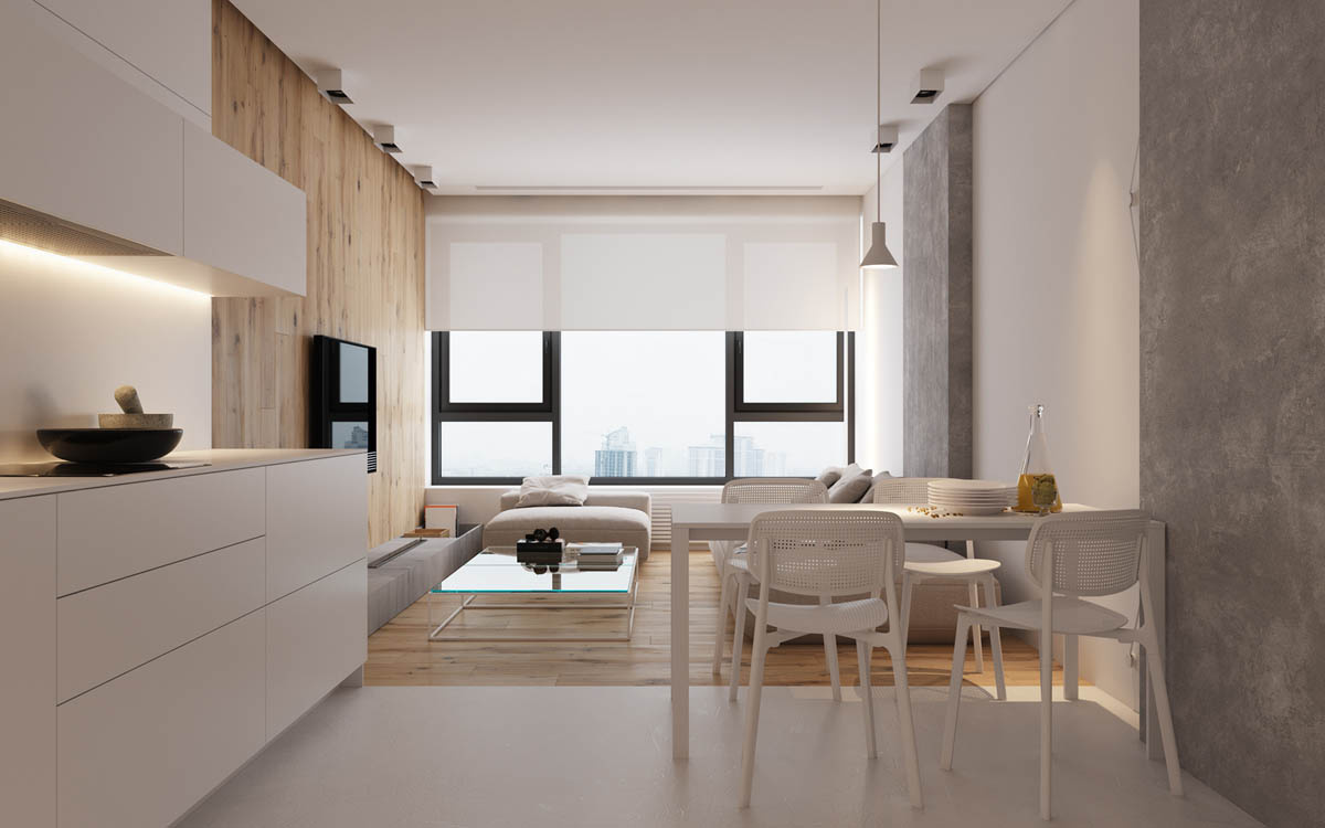 [装修案例]66平米小户型一室一厅极简现代风格效果图 原木水泥的宜家风